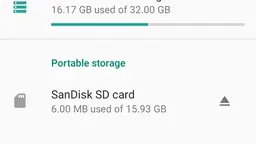 Android storage settings screen showing device storage usage